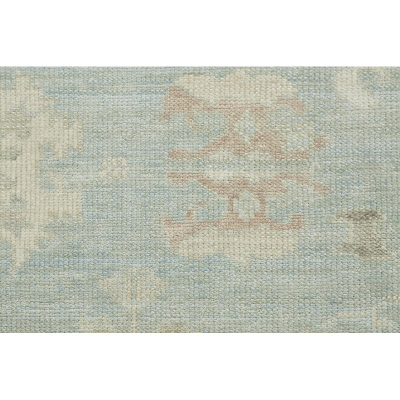 Rectangle Oriental Hand-Knotted Wool Area Rug in Blue/White, Rectangle 6' x 9'