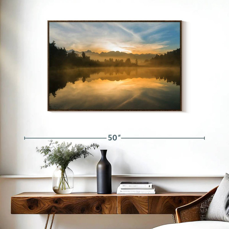 Lake Matheson Sunset View, 37" X 25", Floating Frame Walnut