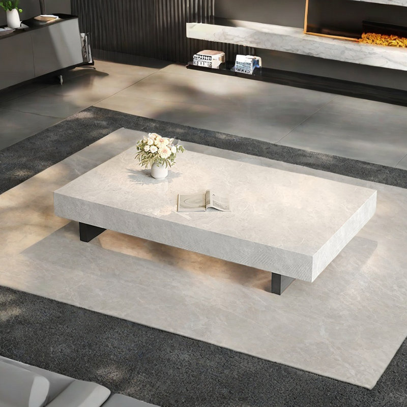 Simple rectangular rock slab floating coffee table, 13.8" H x 39.4" L x 23.6" W