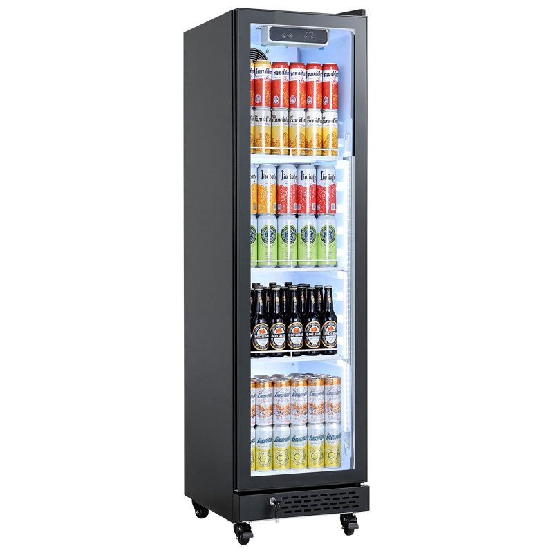 Réfrigérateur commercial de type commercial, réfrigérateur à affichage en verre de 6,9 pieds cubes / 195 L, réfrigérateur à boissons vertical avec 4 tablettes réglables, lumière DEL douce et roulettes pour les bars à domicile