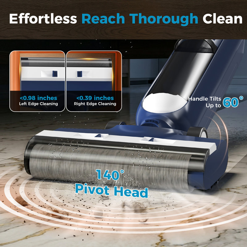 Laveuse à plancher sans fil avec système d'auto-nettoyage, double cuve et nettoyage des bords pour les planchers durs, Bleu