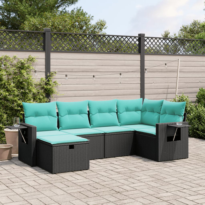 Ensemble de canapé de jardin d'extérieur en polyuréthane rotin noir et acier thermolaqué