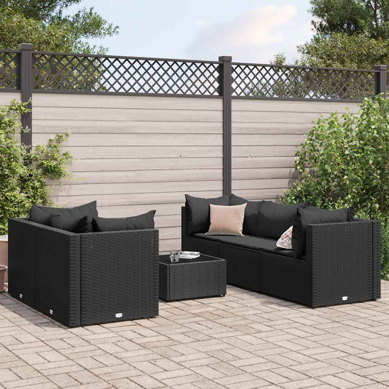 Ensemble de patio avec coussins en rotin Latitude Run®, Noir, noir, noir, noir, Noir, noir, noir, noir, 5