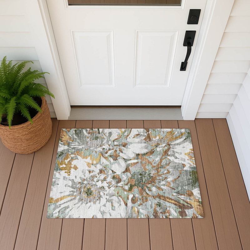 Machine Washable Indoor/Outdoor Molewski ACN2340 Floral Rug, Rectangle 1'8" x 2'6"