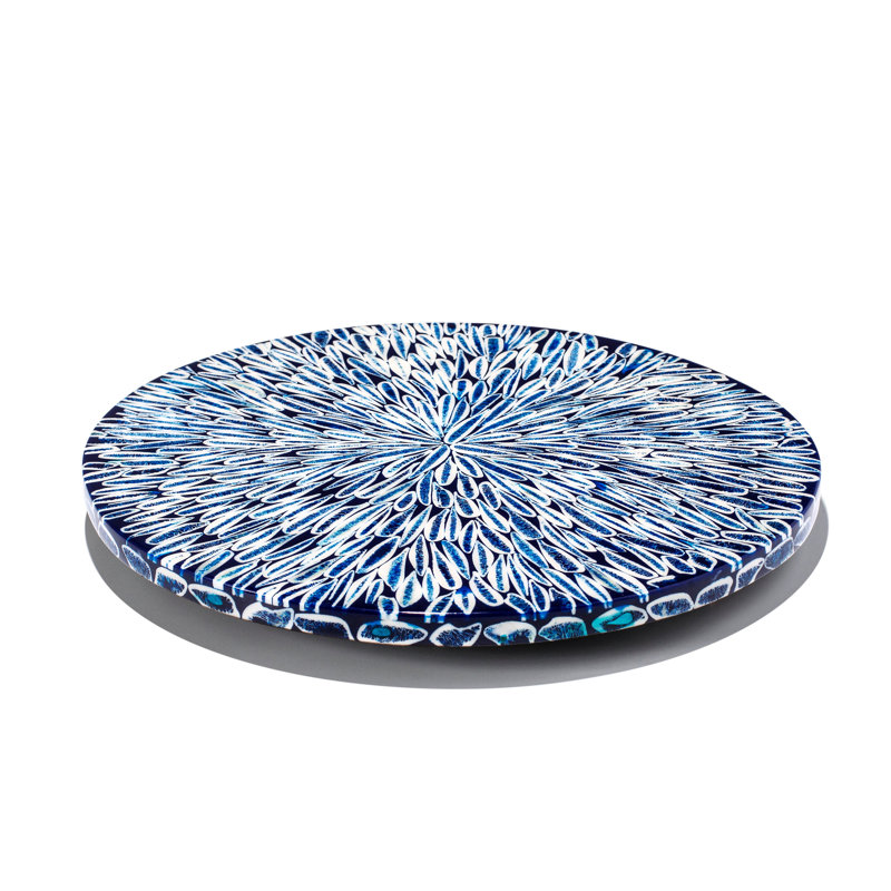 Handmade Decorative Plate, Abstract, Blue/Cream