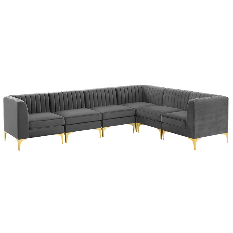 Canapé modulaire en velours 6 pièces Triumph Channel, Velours gris