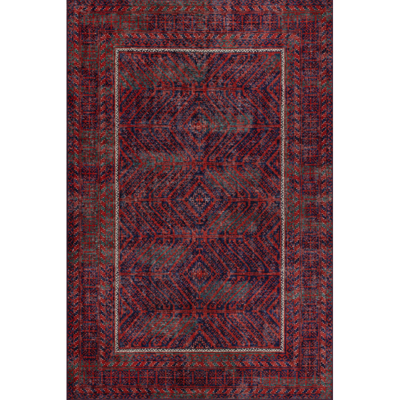 Tapis en chenille tissé à motif rétro Lucien, Rectangle 5 pi x 7 pi 7 po