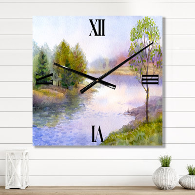 Horloge murale arbre unique sur la berge de la rivière