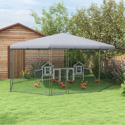 Grande cage à poules en métal pour poulets, canards et lapins avec couvercle imperméable et anti-UV, cage à poulets pour l'extérieur et la ferme, 17 pi x 15,7 pi x 9 pi