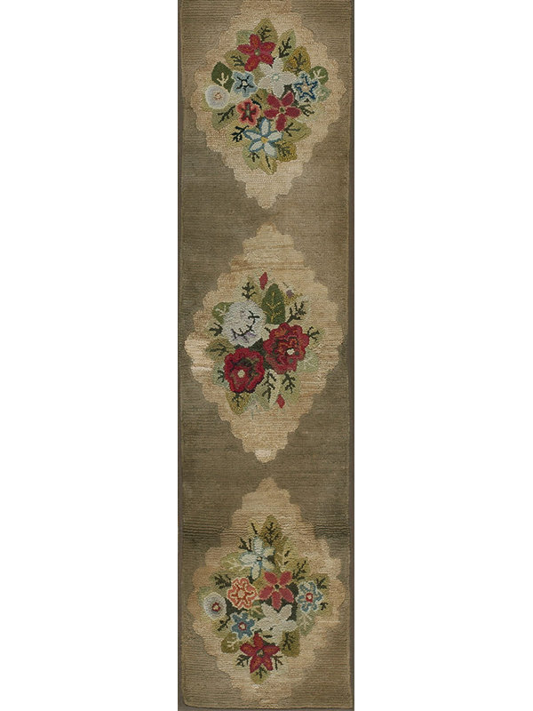 Antique American Hooked Rug Small Scatter Size Jute & Cotton Ivory