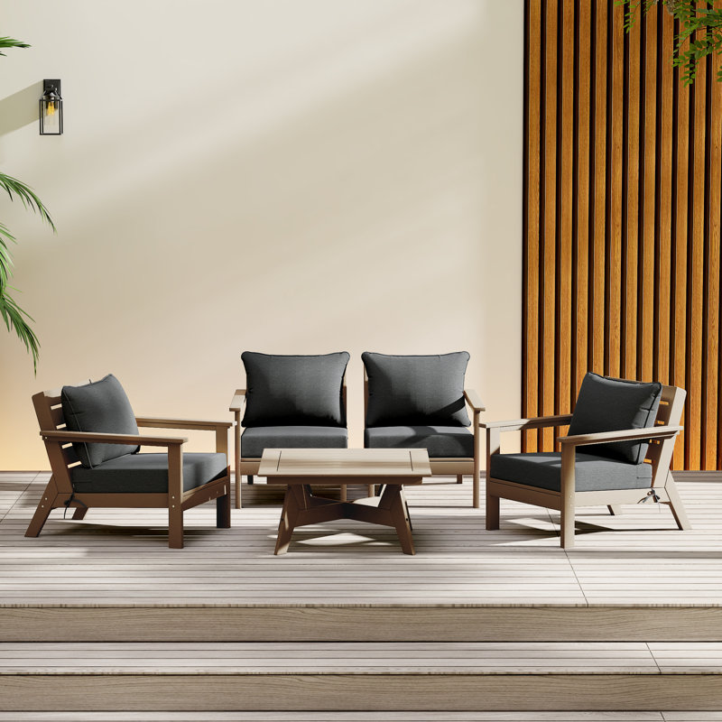 Ensemble de conversation à assise profonde 5 pièces, Noyer, Gris