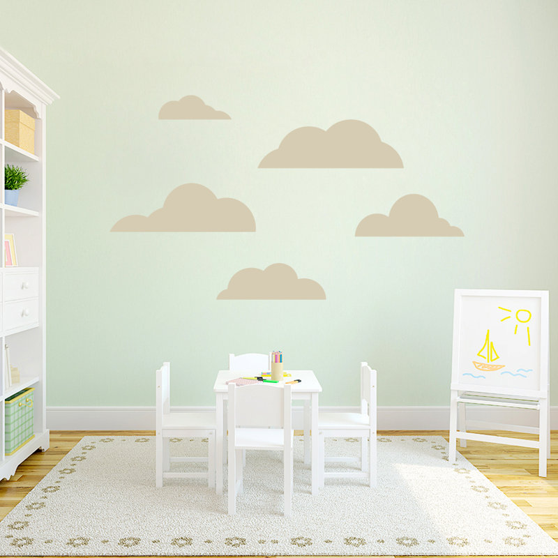 Ensemble de 5 décalcomanies murales cloud, Beige