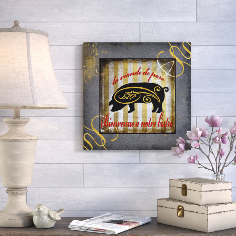 'Gold Welcome to Our Bistro' Graphic Art Print on Wrapped Canvas, 14" H x 14" W x 2" D
