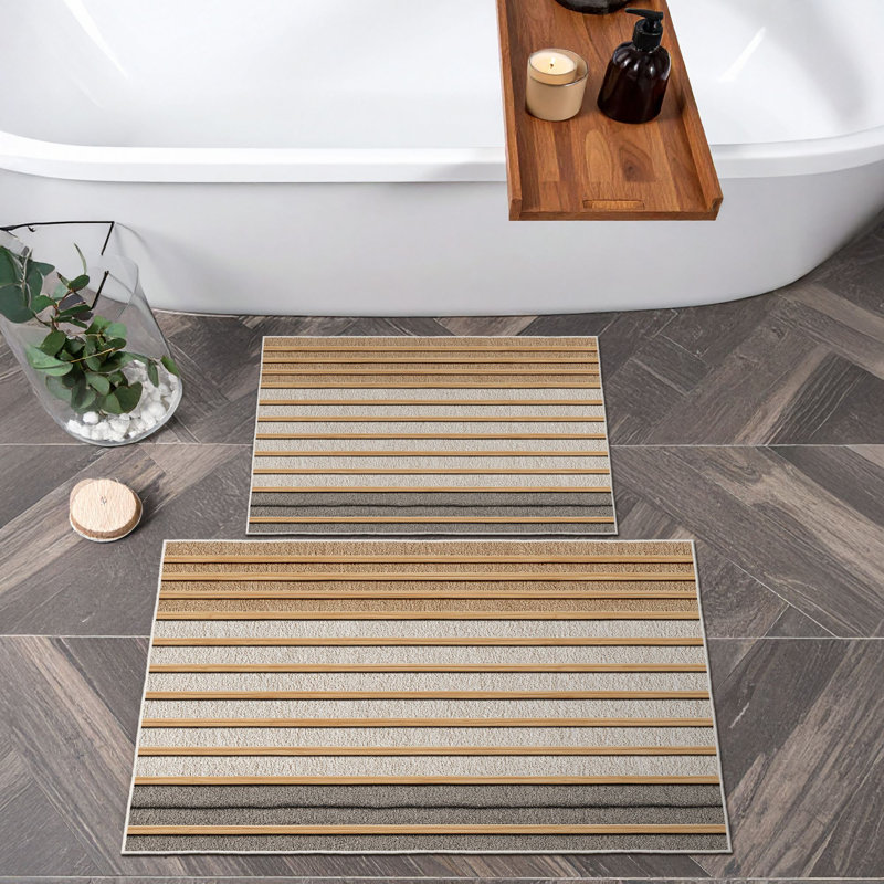 Ensemble de tapis de bain ultra doux (2 pièces), beige, 19,7 po x 23,6 po et 23,6 po x 39,4 po | 100% polyester, 650 g / m², hauteur des poils de 0,2 po | Base à pois antidérapante, lavable à la machine, parfaite pour le confort et la sécurité de la salle de bain