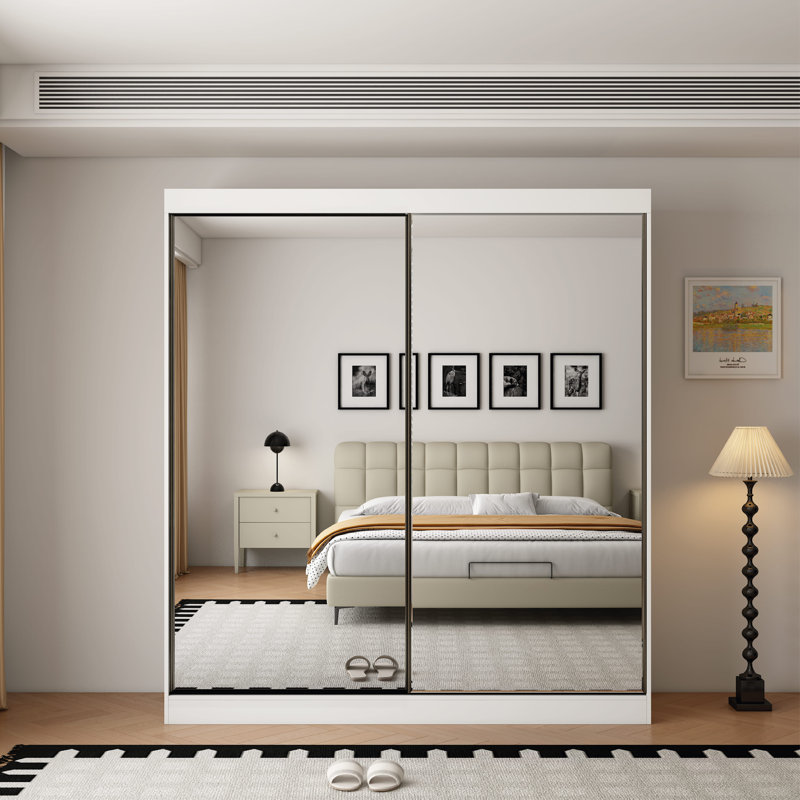2 Door Manufactured Wood Wardrobe, 220cm H x 200cm W x 62cm D