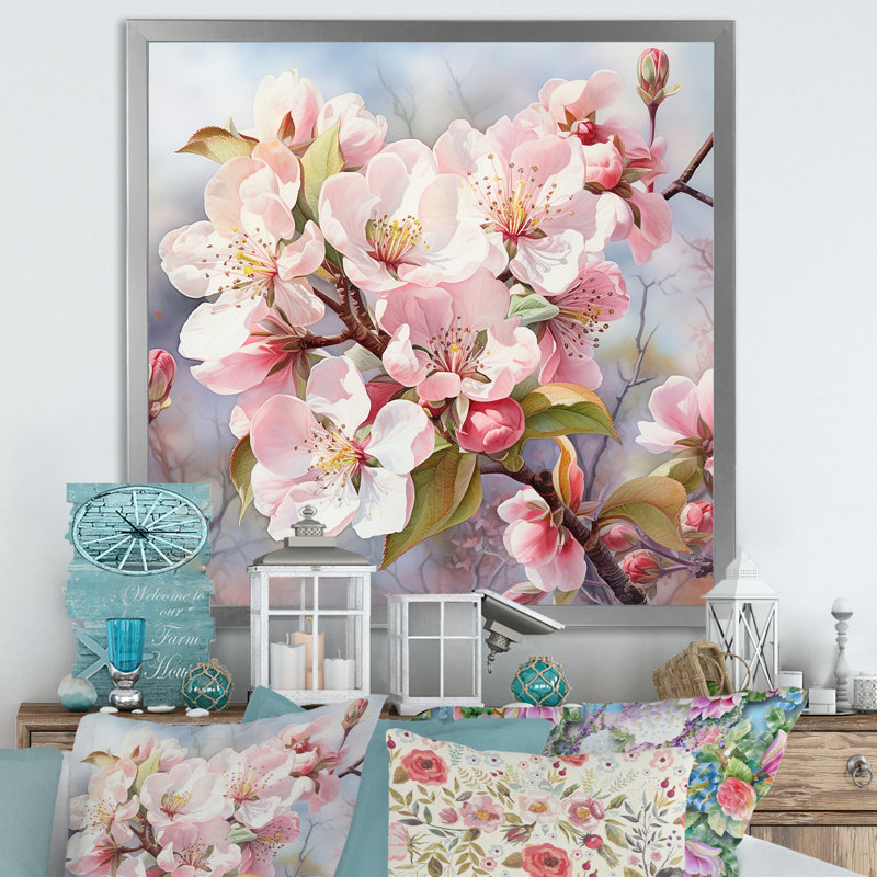 Fleur de pommier en hiver sur toile, H 36 po x l 36 po x P 1,5 po, Cadre photo argenté