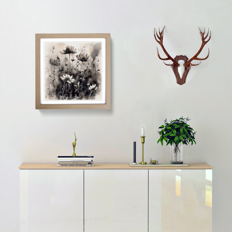Wildflowers Ink Wash No.1 - Framed Print, Oak