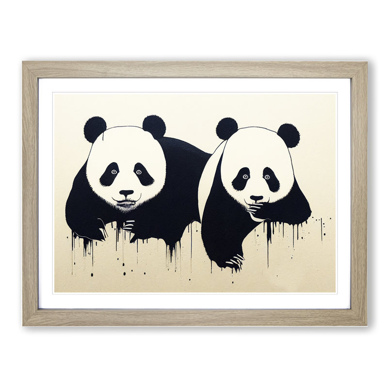 XH1022-7107X Powerful Pandas Abstract - Single Picture Frame Print, 46cm H x 64cm W x 2cm D, Oak Framed