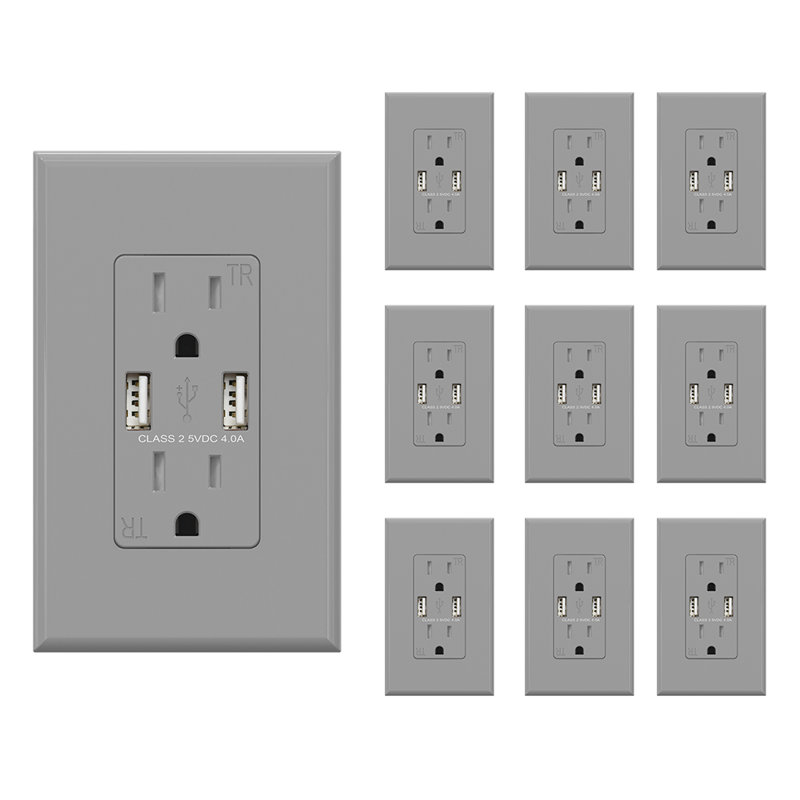 Prise inviolable avec port USB, gris