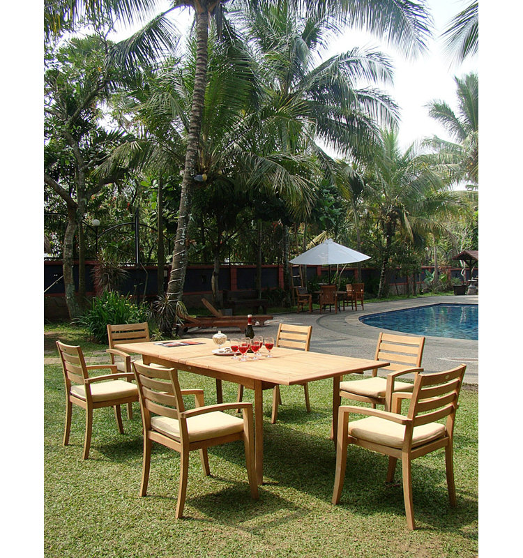 8 Seats 9 Pcs Grade-A Teak Wood Dining Set: 94" Double Extension Rectangle Table And 8 Travota Stacking Arm Chairs #11TV2008