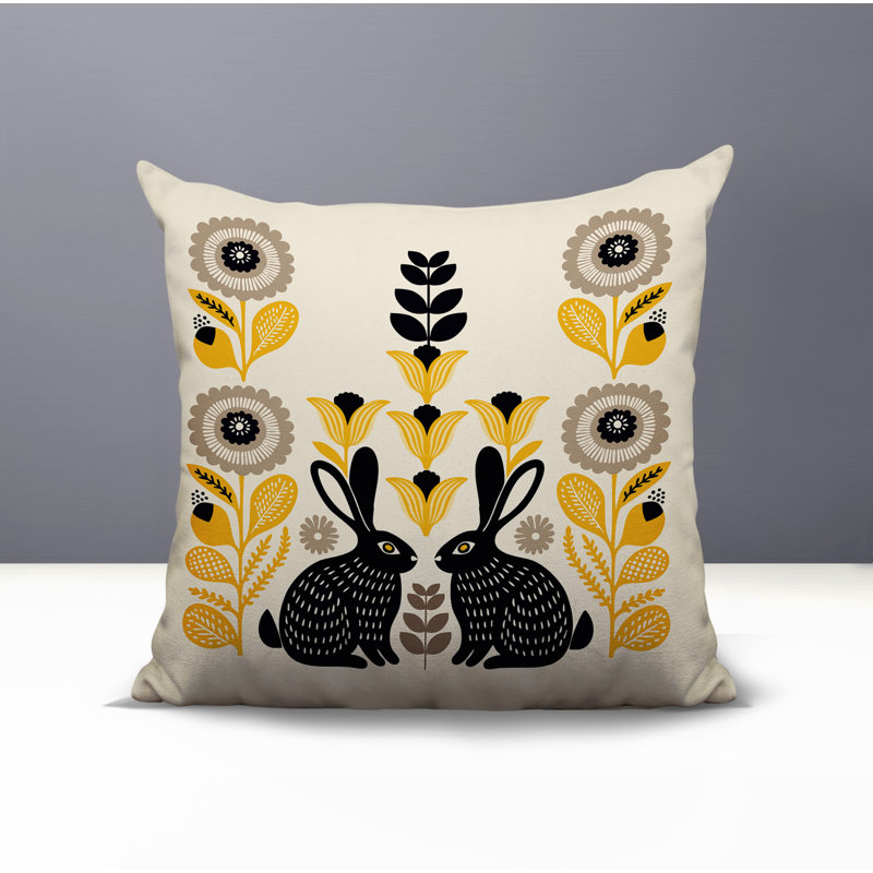 Oreiller carré réversible intérieur / extérieur Lexa Rabbit, Jaune, Carré 15 po