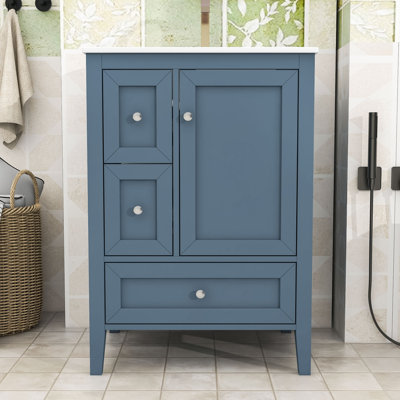 Meuble-lavabo de salle de bain avec lavabo en céramique, tiroirs à fermeture en douceur et porte