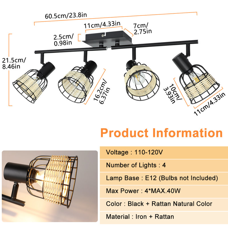 Munch 23.8'' 4 -Light Rail Track Kit with Dimmable and Adjustable Head