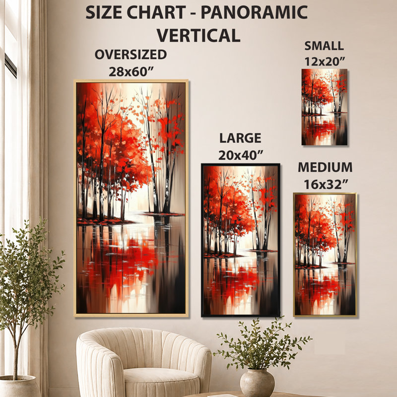 Décoration rouge rouge noir Saffo IV - Moody rouge, impressions encadrées nature, H 60 po x l 28 po, Cadre flottant brun