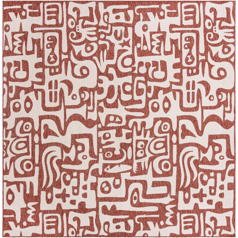 Tapis rouge rouille Aucun, Carré 10 pi
