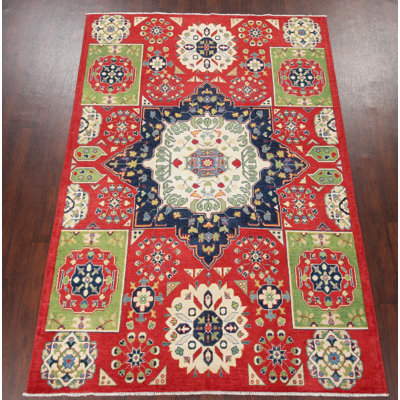 Tapis zone en laine 1 noué la kazak rouge 6 pi 1 po x 9 pi one-of-kind