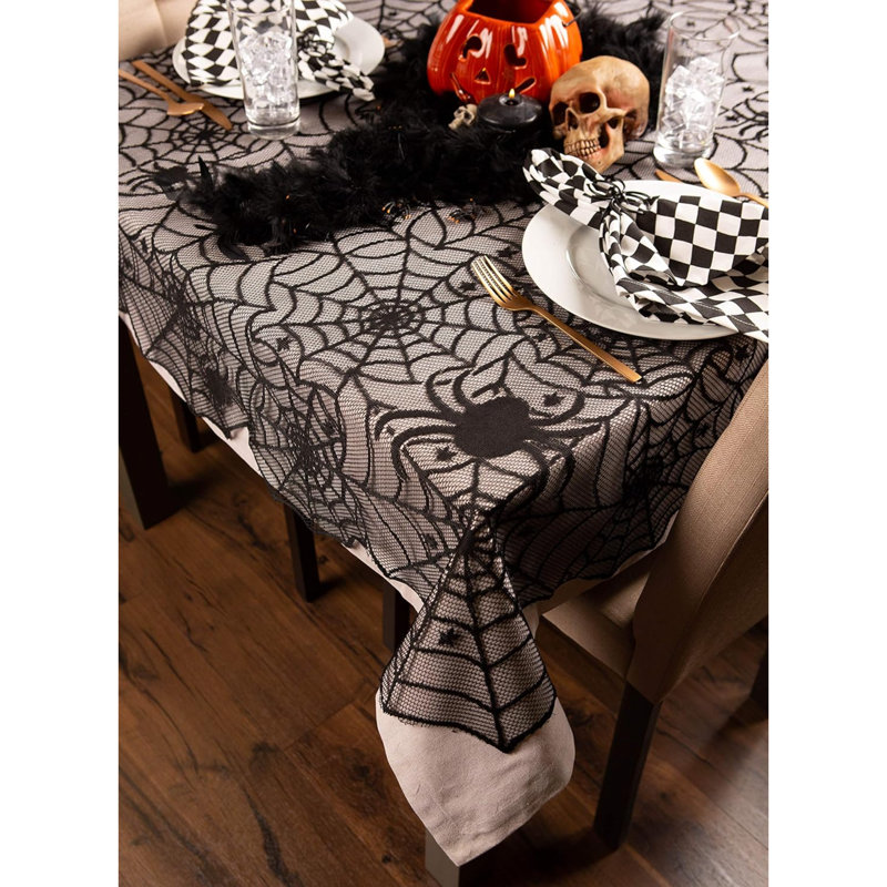 Black Lace Overlay Tabletop Collection Gothic Halloween Decor, Tablecloth, 54X72, Spider Web