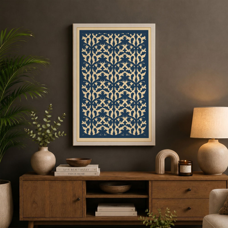 Lattice Geometric - Wrapped Canvas, 18x12 - 45.7 x 30.5 cm, Taupe Border