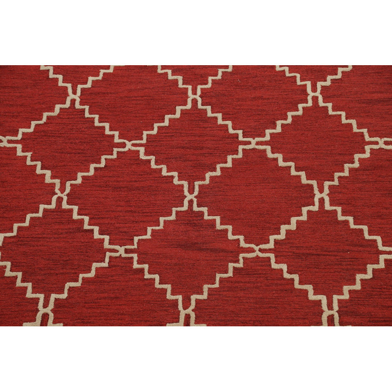 Tapis rouge en laine touffeté à la main à motif géométrique
