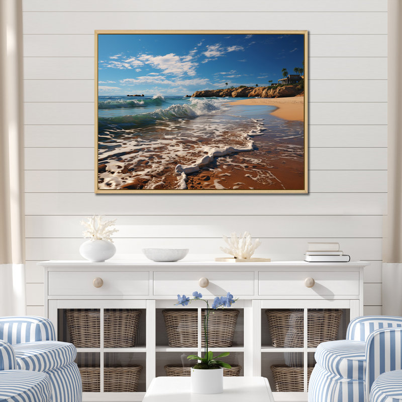 «Beach Golden Coast II», reproduction sur toile, H 16 po x l 32 po x P 1 po, Cadre naturel flottant