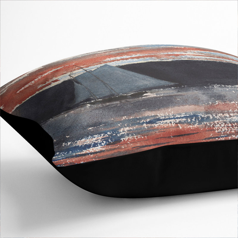 Schooner at Sunset Scatter Cushion, 40cm H x 40cm W x 15cm D, Black