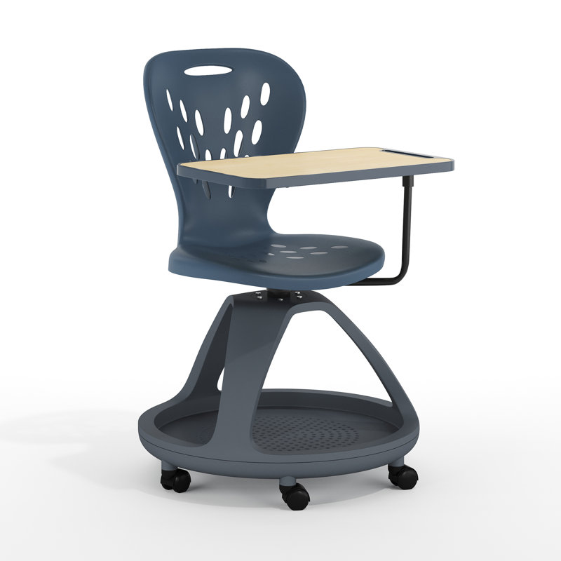  Mobile Desk Chair - 360° Tablet Rotation and Storage Cubby, Grey