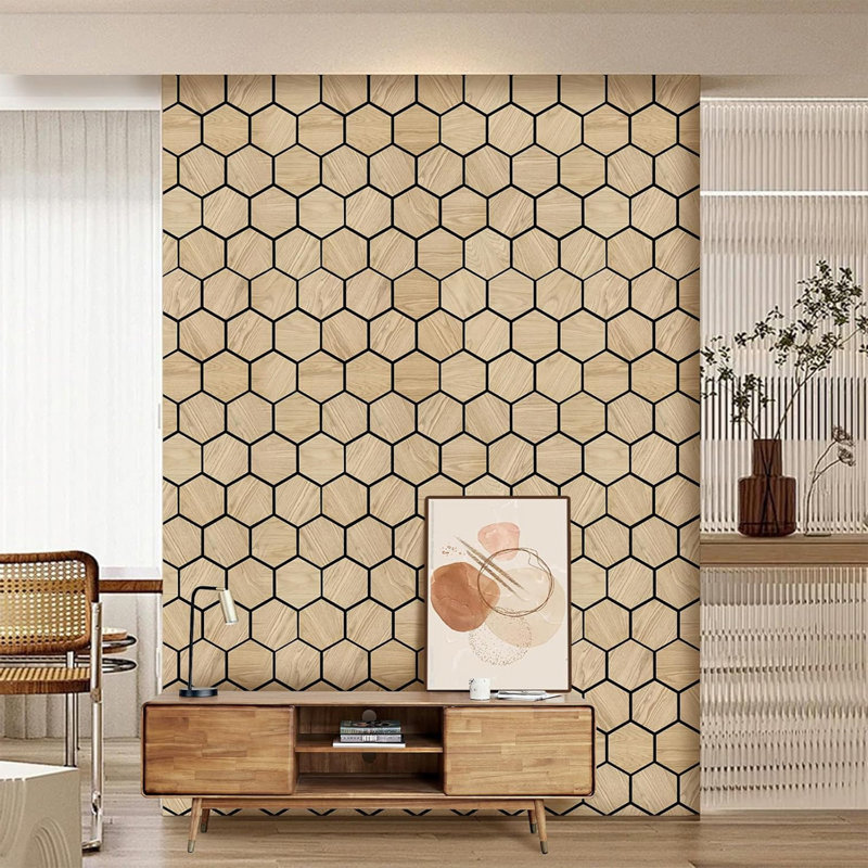 4x 70x60cm Acoustic Hexagon 3D MDF Real Wood Wall Panel Luxury, Natural Oak