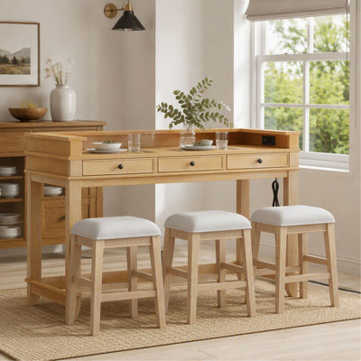 4 Piece Dining Table Set for 3, Retro Kitchen Table and Chairs with 3 Storage Drawers, for Small Spaces