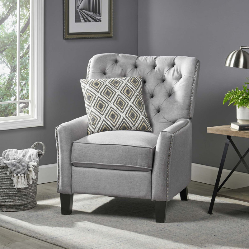 Modern Fabric Push Back Recliner, Light Grey