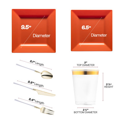 Burnt Orange Square Disposable Plastic Tableware Set - 120 Settings