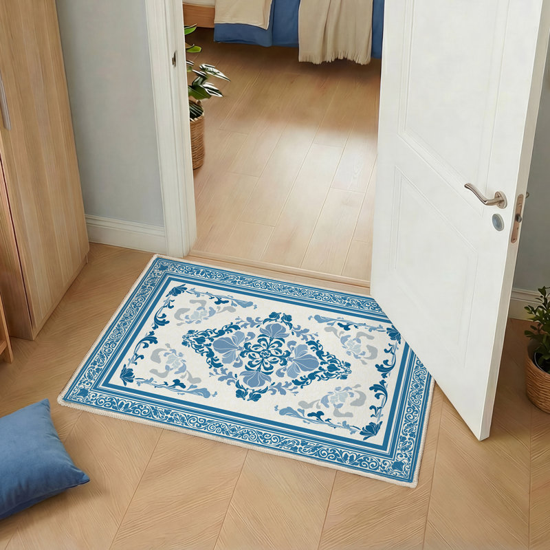 Floral Faux Wool Area Rug , Soft Non-Slip Carpet for Living Room or Bedroom,Blue, Rectangle 2' x 3', Blue