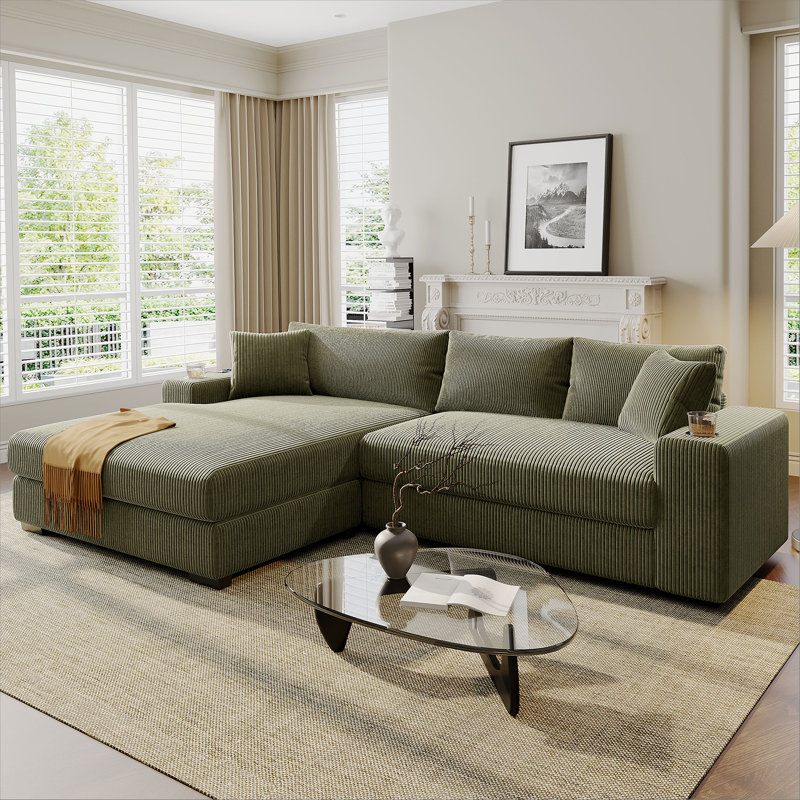Canapé modulaire 2 pièces rembourré, Velours côtelé vert