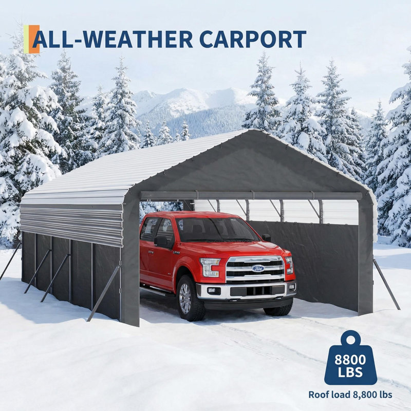 12'X24'X9' Metal Carport, with 220 g Tarp