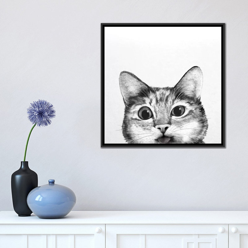 " Silly Cat " by Laura Graves, 18" H x 18" W x 1.5" D, Black Framed Canvas, No Mat