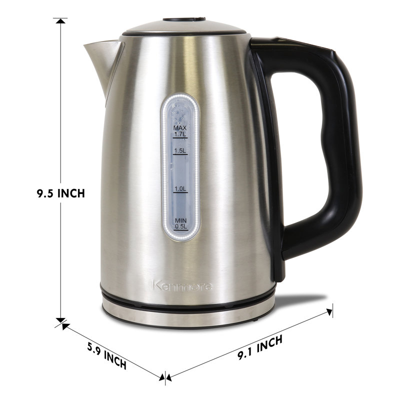 Bouilloire électrique sans fil 1,7 L avec 6 températures préréglées Kenmore, acier inoxydable