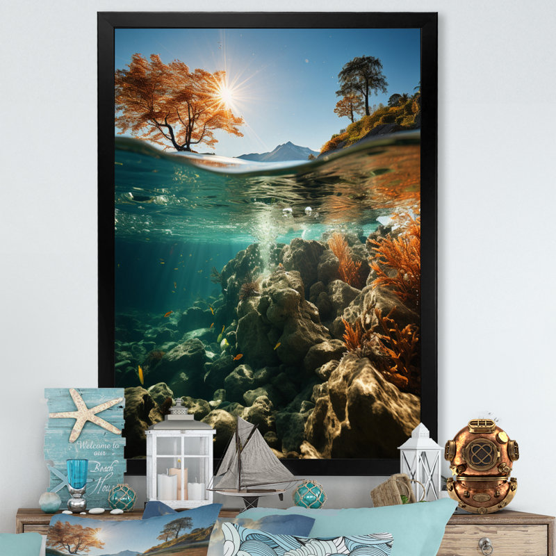 " Underwater Beach Photo II ", Black Picture Framed, 20" H x 12" W x 1" D