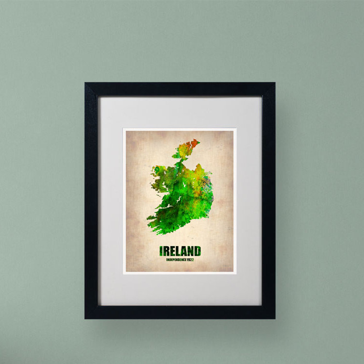 « ireland aquarelle map », impression encadrée sur toile, H 14 po x l 11 po x P 0,5 po, Noir