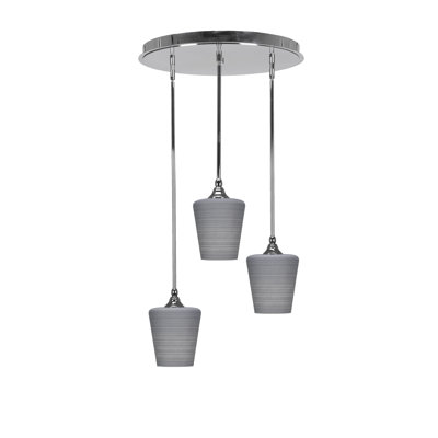 Empire 3 Light Stem Hung Cluster Pendalier With 6" Gray Matrix Glass