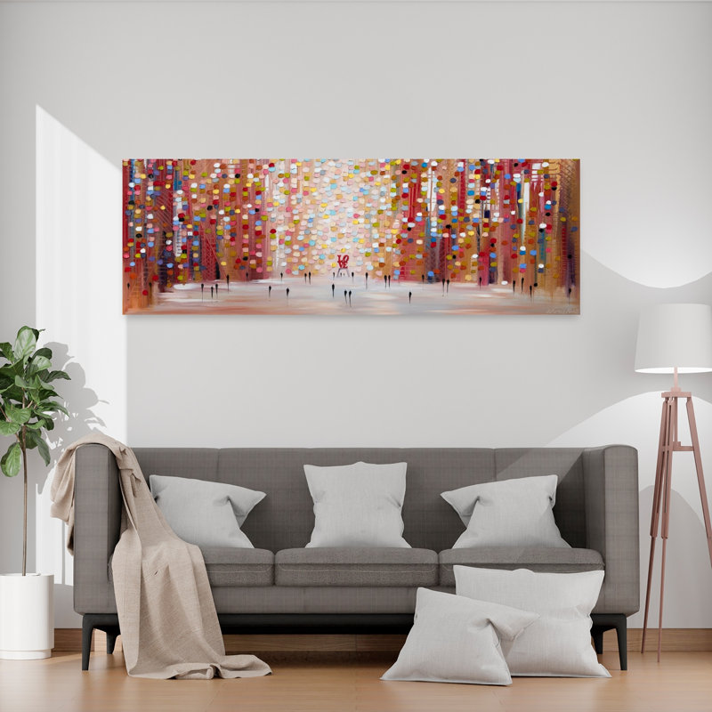 «Love In The City Lights», art mural moderne abstrait coloré, H 20 po x l 60 po