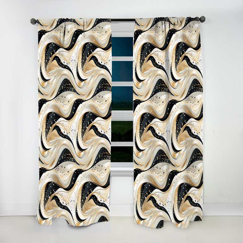 Rideau obscurcissant or et blanc champagne Marble Waves - 1 panneau de marbre abstrait, L 52 po x L 84 po